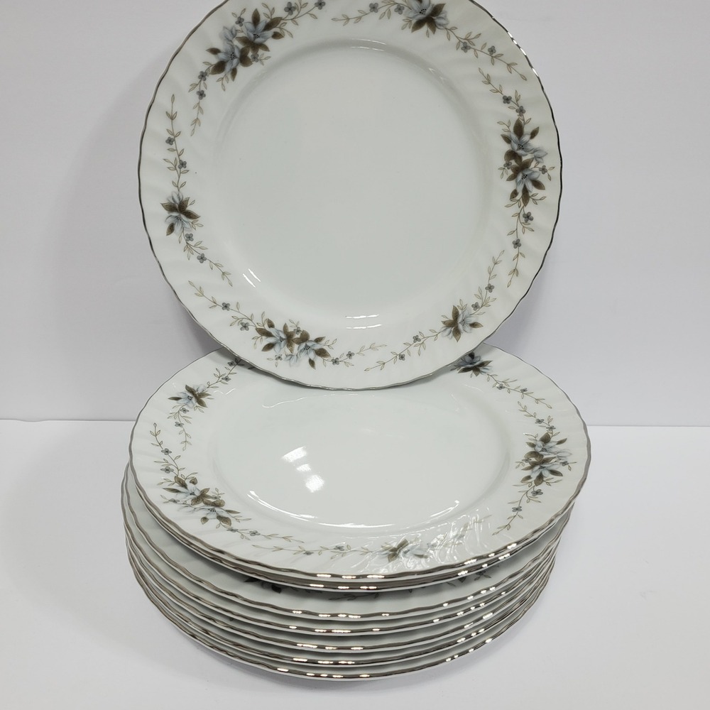 Royal Hostess Salad Plates Alyce 7.5" White Blue Floral Set of 8 Japan